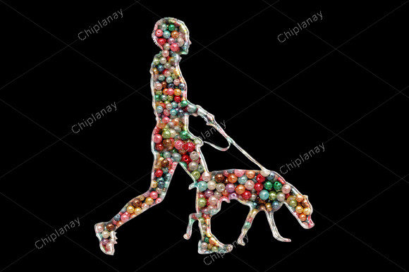 Dog Man Walker Beads Colorful Embroidery Review