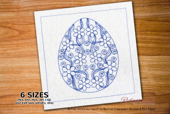 Floral Pattern on Easter Egg Redwork